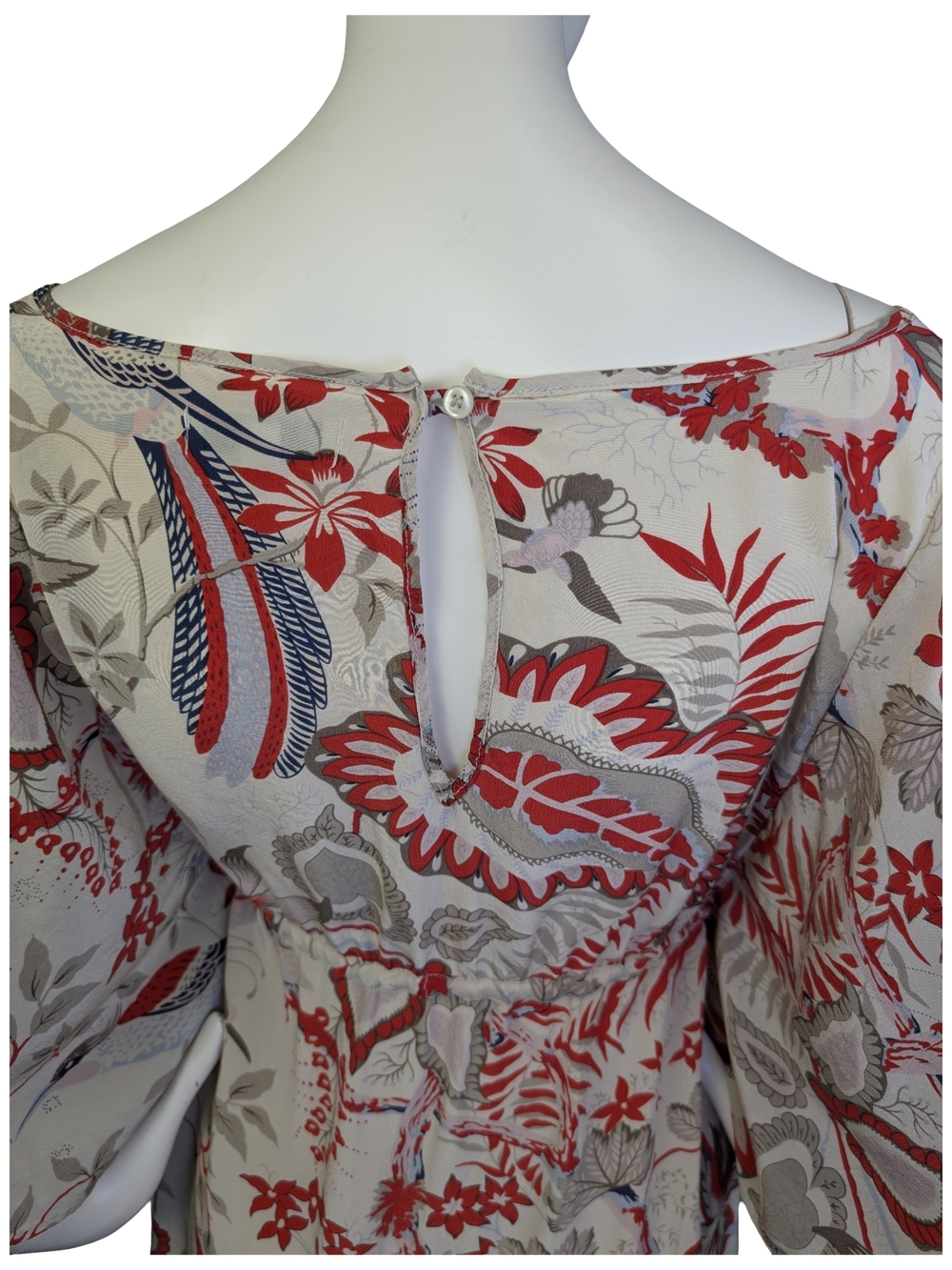 Margit Brandt 100% Silk Floral Boho Dress Batwing Sleeve Empire Waist Size M - Picture 8 of 10